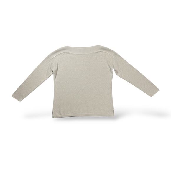 J Jill Womens Medium 100% Cotton Knit Sweater Beige Tan Ribbed Trim Long Sleeve - Picture 2 of 5